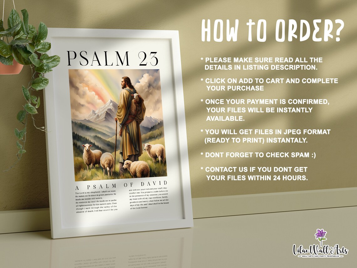 Psalm 23 Jesus The Good Shepherd Watercolor Bible Verse Art Poster - Image 3
