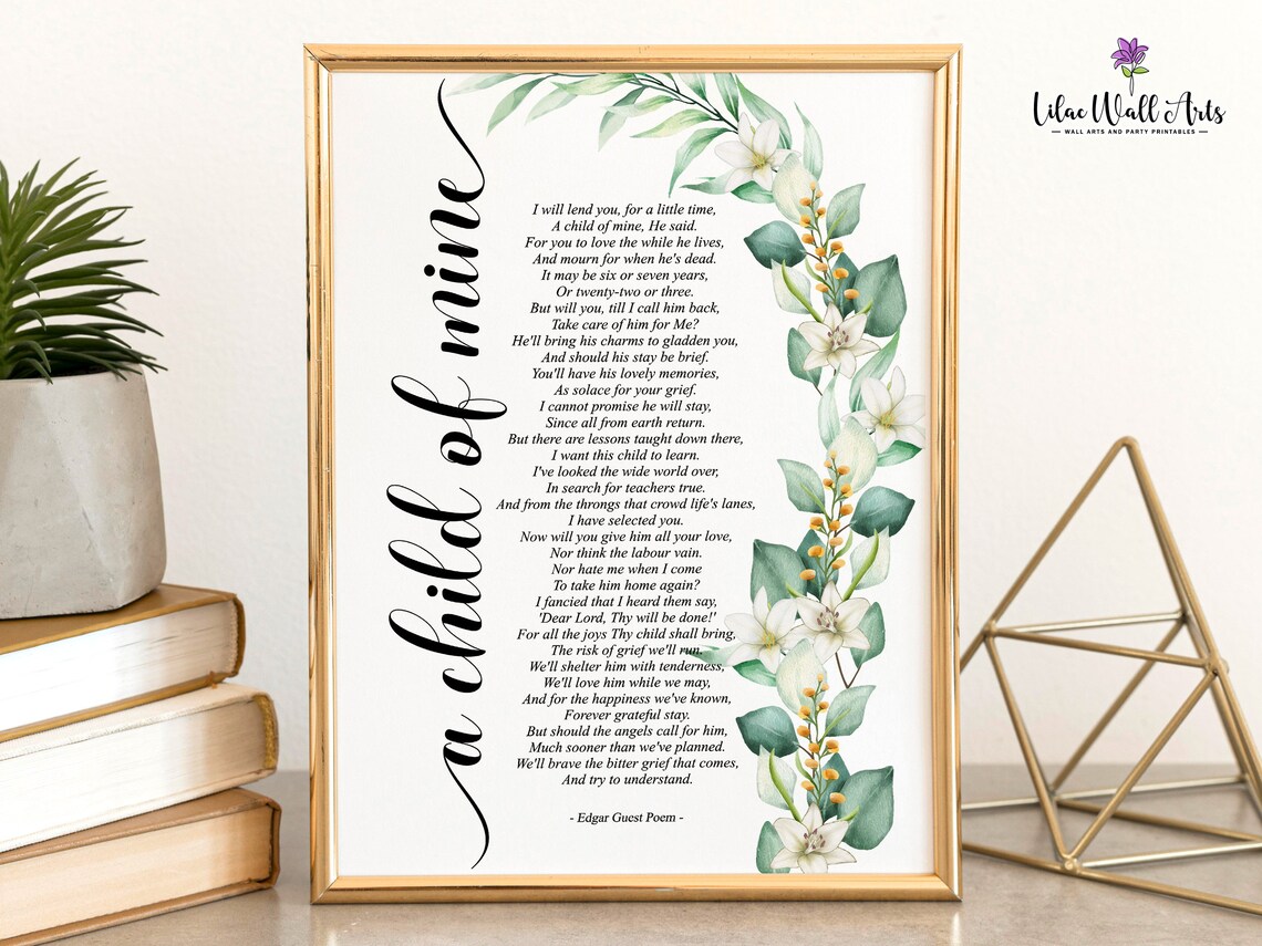 A Child of Mine Edgar Guest Poem Sympathy Memorial Gift Poster - Image 5