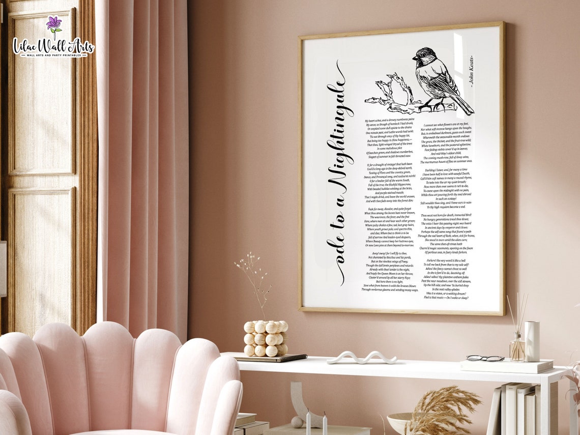 Ode To A Nightingale Keats Full Poem Bird Sketch Literary Art Poster - Image 4