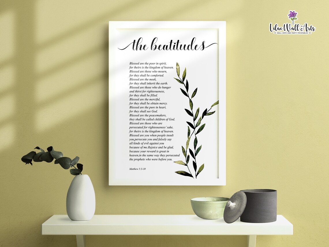 The Beatitudes Matthew 5:3-10 Christian Scripture Watercolor Art Poster - Image 5