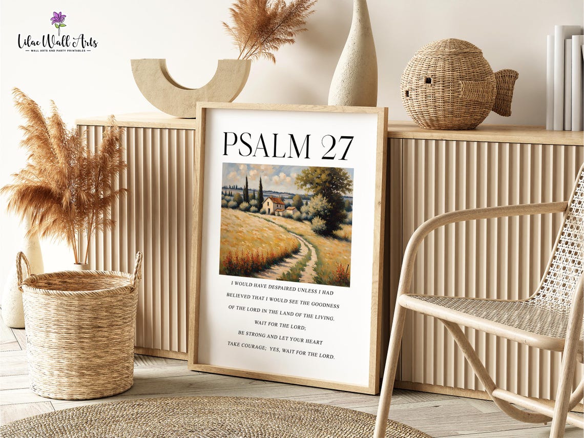 Psalm 27 Wait For The Lord Country Cottage Landscape Scripture Poster - Image 2