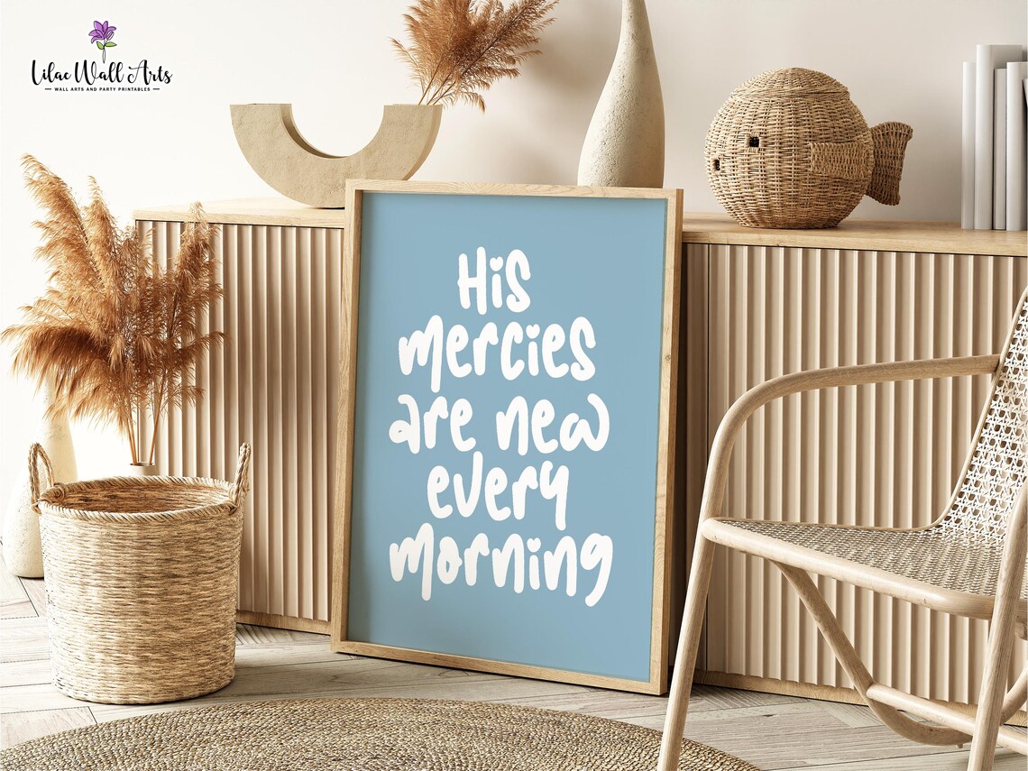 His Mercies Are New Every Morning Dusty Blue Hand Lettering Poster - Image 3