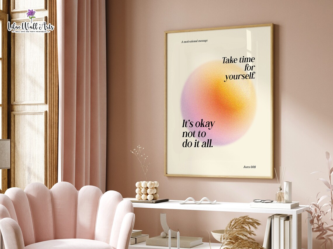 Take Time for Yourself Cream Aura Motivational Quote Art Poster - Image 3