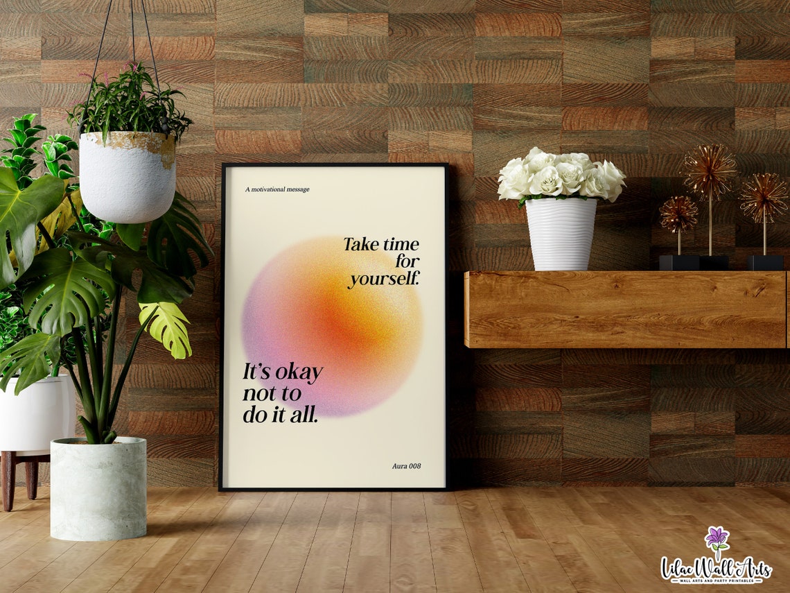 Take Time for Yourself Cream Aura Motivational Quote Art Poster - Image 2