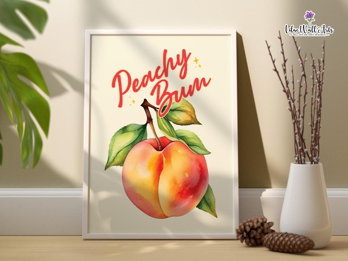 Peachy Bum Watercolor Peach Fruit Retro Bathroom Decor Funny Poster - Image 3