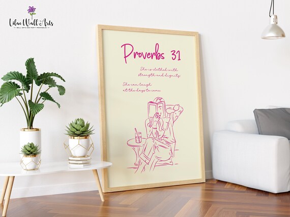Proverbs 31 Wall Art Retro Christian Art Pink Girly Christians Woman Gift Cute Christian Dcor Coquette Catholic Christian Girl Gift