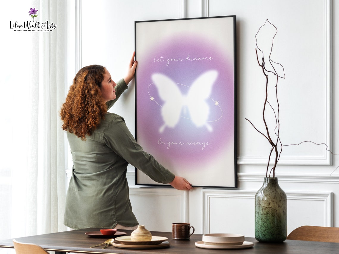 Let Your Dreams Be Your Wings Purple Aura Butterfly Quote Poster - Image 2