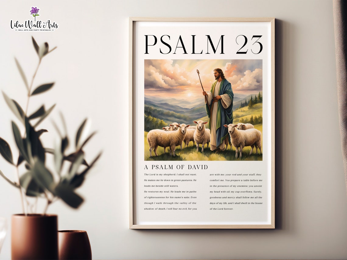 Psalm 23 Jesus With Sheep Sunset Bible Verse Christian Wall Art - Image 4