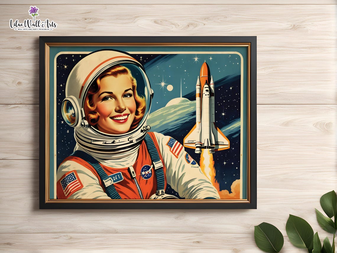 Retro Woman Astronaut Rocket Launch Vintage Nasa Space Mission Poster - Image 3