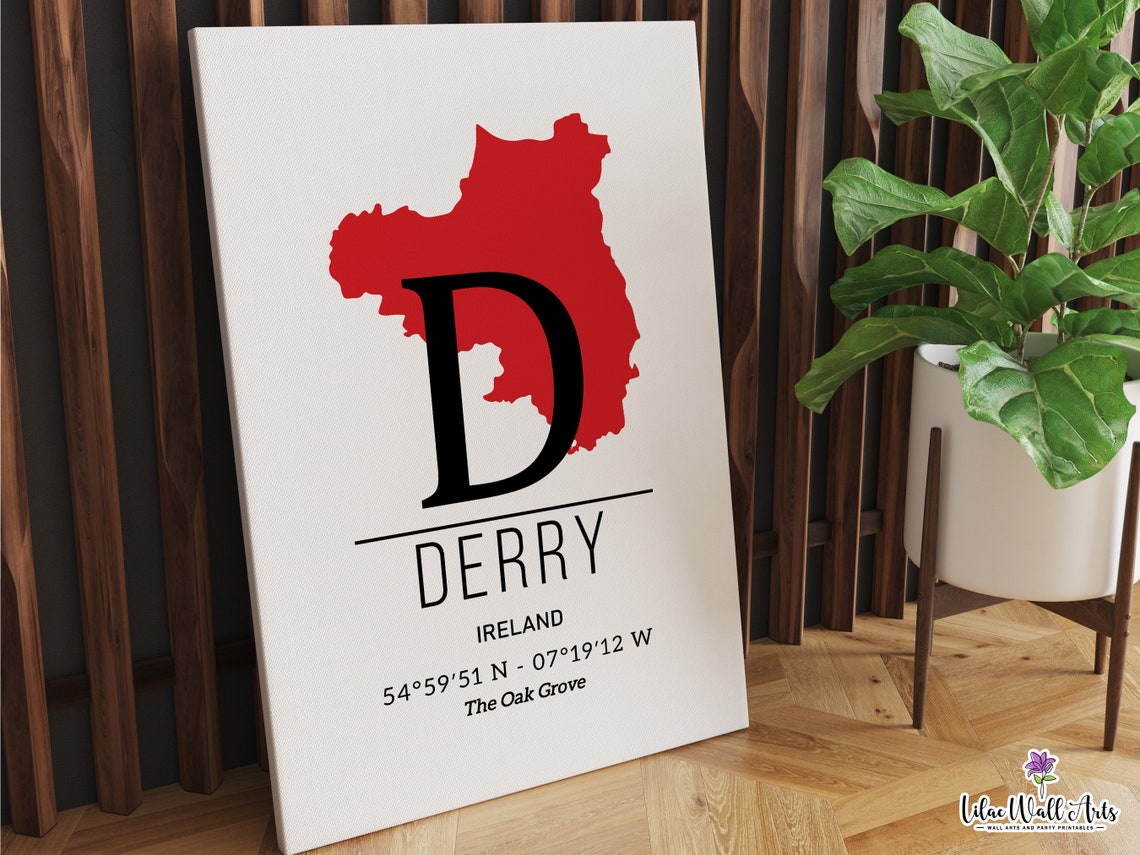 Derry Ireland Map County Derry Monogram Red Map Art Travel Poster - Image 6