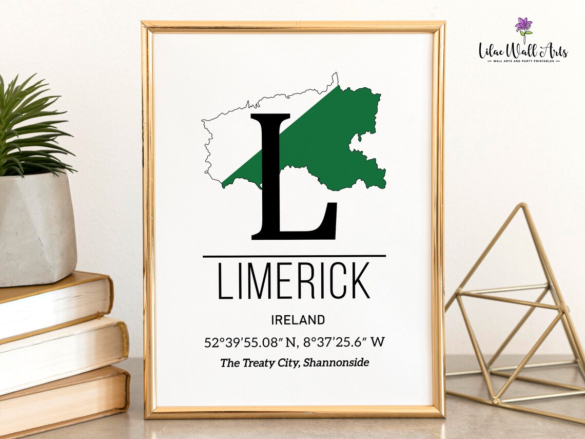 Limerick Ireland Map Art GPS Coordinates Treaty City Travel Poster - Image 2