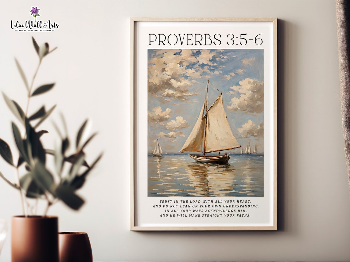 Proverbs 356 Trust In The Lord Sailboat Ocean Scene Art Poster - Image 5