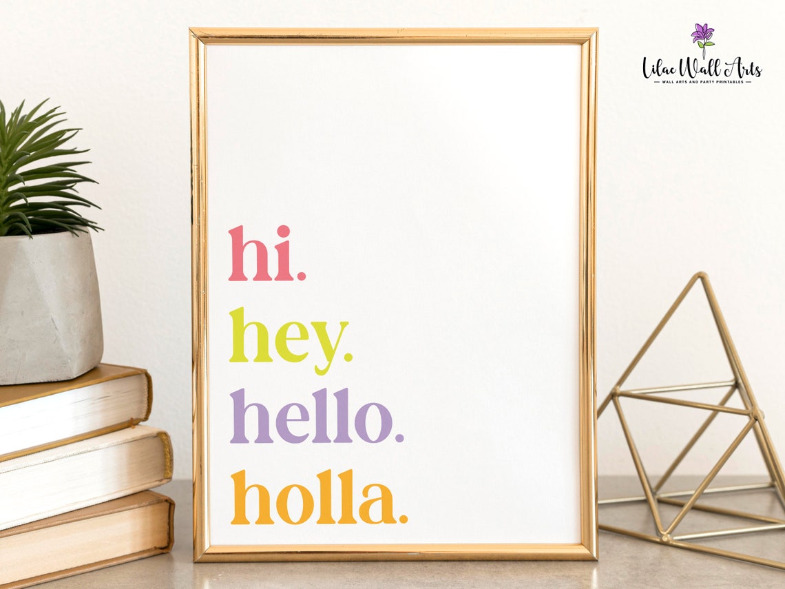 Hi Hey Hello Holla Playful Colorful Typography Quote Wall Art - Image 4