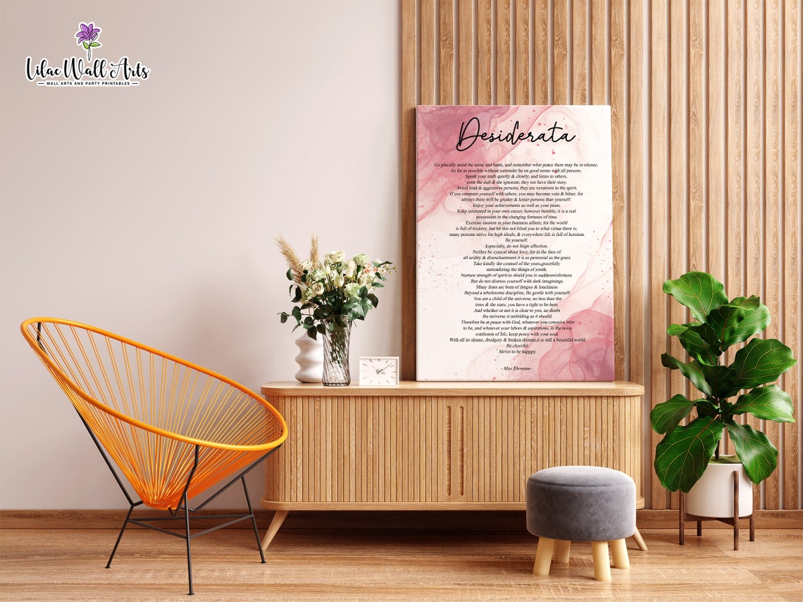 Desiderata Poem Max Ehrmann Pink Watercolor Inspirational Poster - Image 2