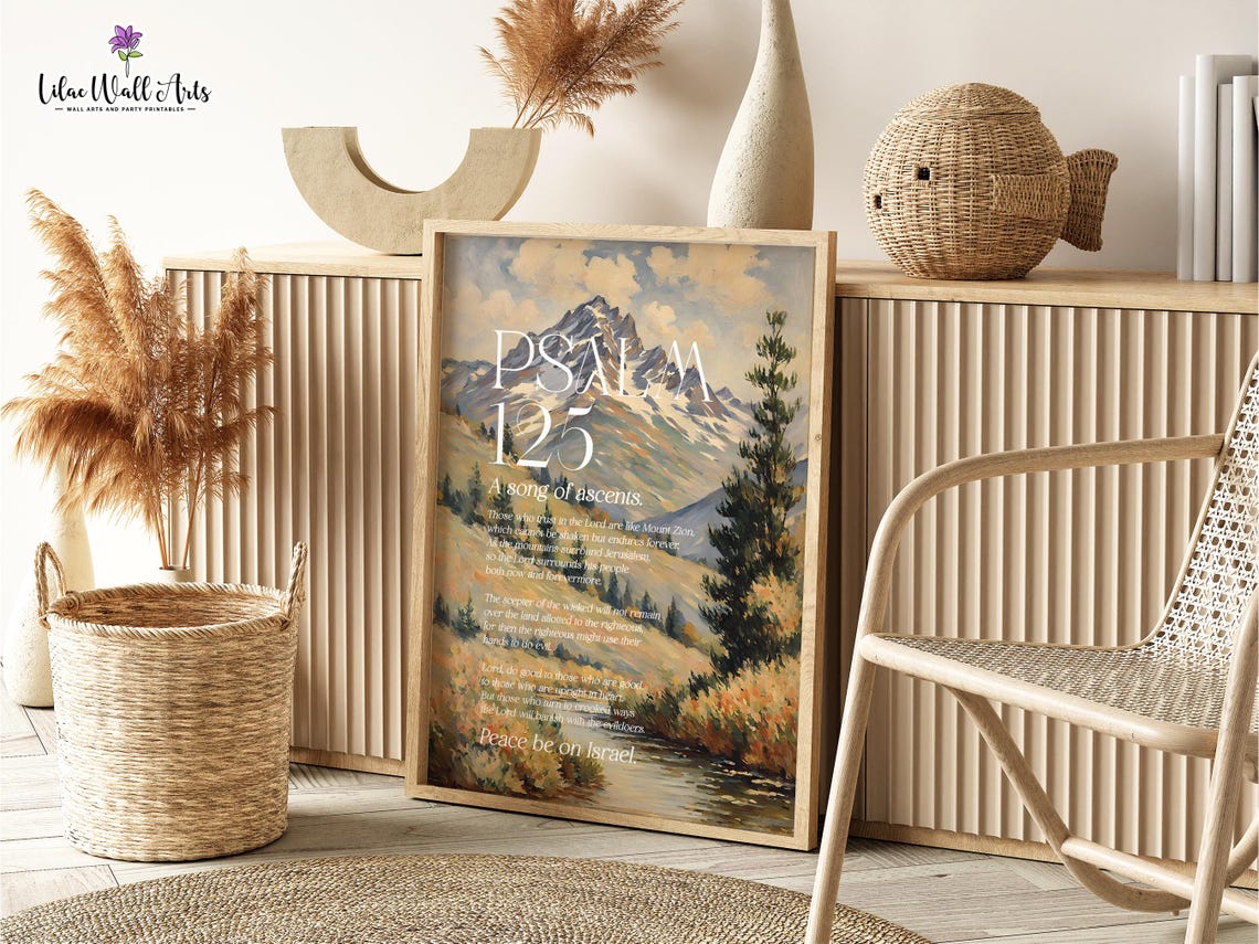 Psalm 125 Bible Verse Mountain Landscape Vintage Style Poster - Image 2
