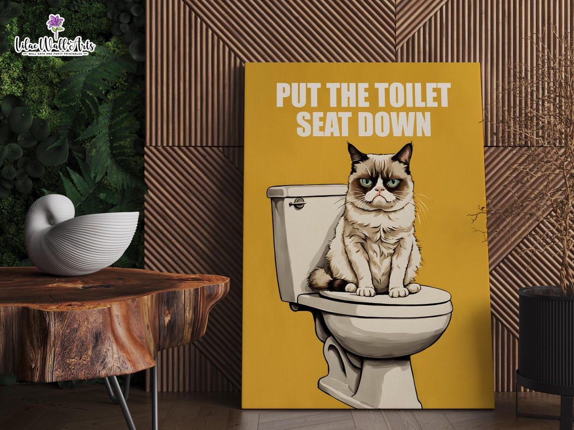 Put The Toilet Seat Down Grumpy Cat Funny Bathroom Wall Poster - Image 3