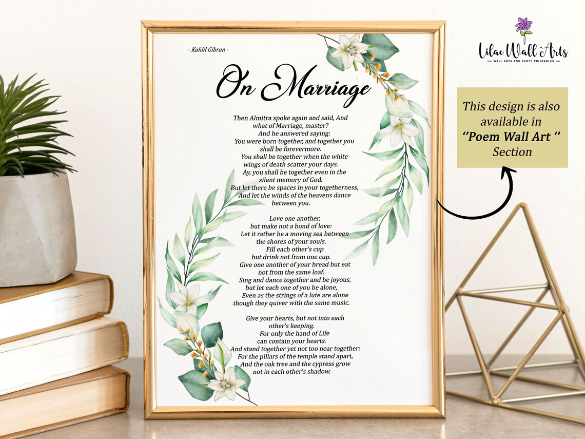 On Marriage Kahlil Gibran Timeless Wedding Floral Poetry Art Poster - Image 5