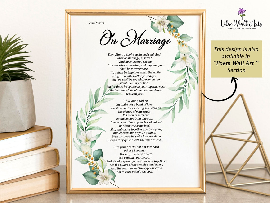 On Marriage Poem Print Kahlil Gibran Poem Wall Art Poetry Print Bedroom Wall Dcor Marriage Quotes The Art Of Marriage Love Poem For Him - Image 5