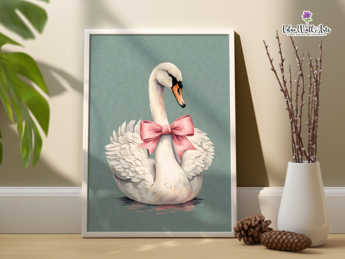 Swan Print Grandmillenial Art Coquette Room Dcor Swan Wall Art Swan Lake Swan Painting Bird Wall Art Feminine Wall Art Swan Original - Image 5
