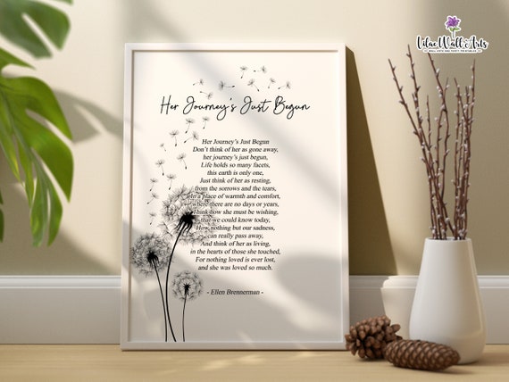 Her Journeys Just Begun Sympathy Gift Remembrance Gift Grief Gift Condolence Gift Loss Of A Loved One Bereavement Poem Funeral Poem