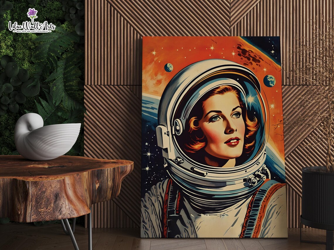 Retro Space Girl Female Astronaut Cosmic Pinup Sci Fi Adventure Poster - Image 3