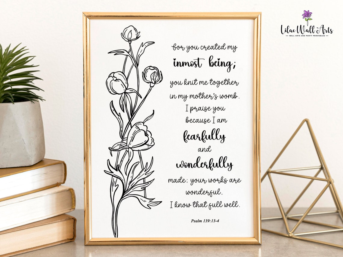 Fearfully and Wonderfully Made Psalm Floral Scripture Wall Art - Image 6