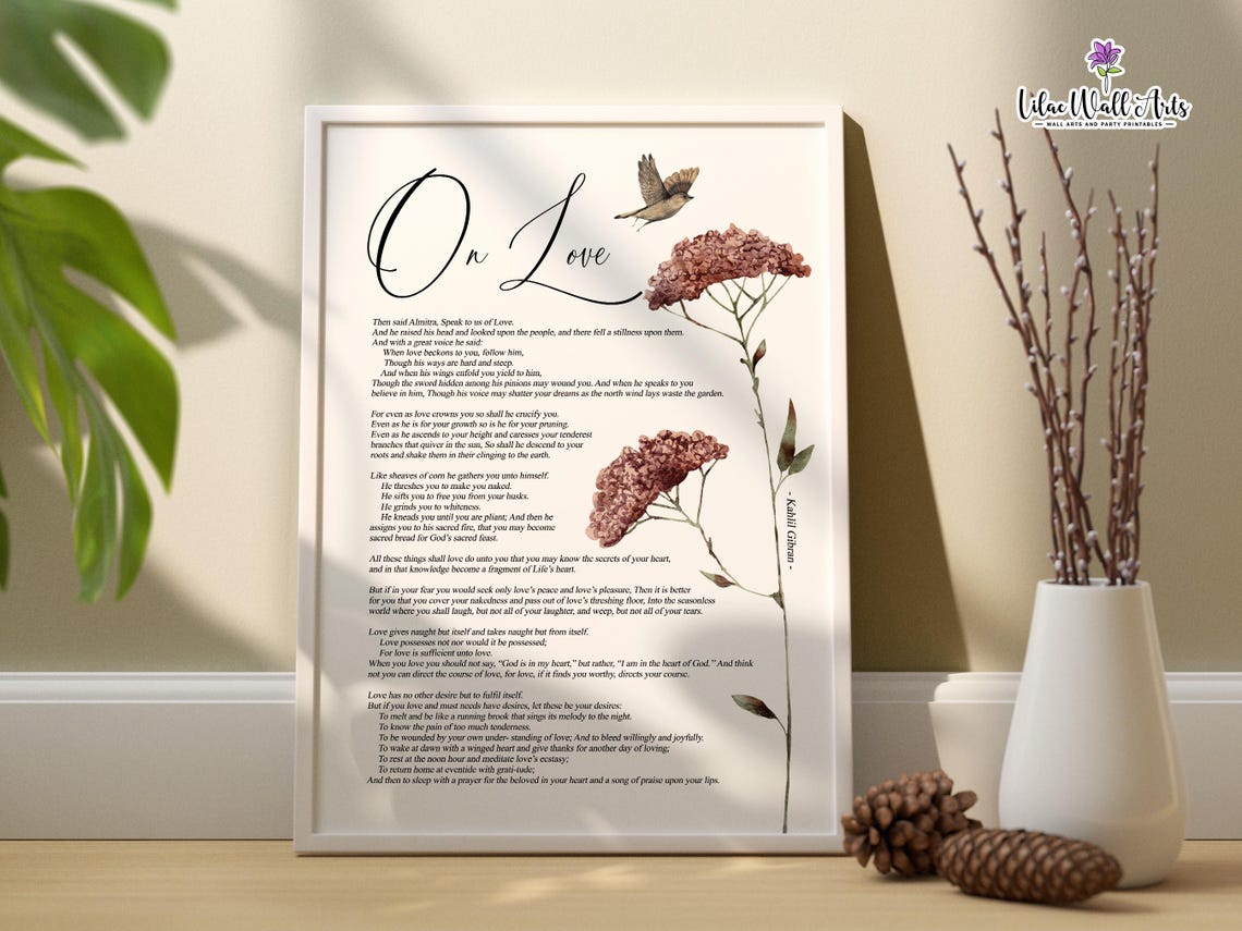 On Love Kahlil Gibran Poem Floral Botanical Wedding Gift Poster - Image 3