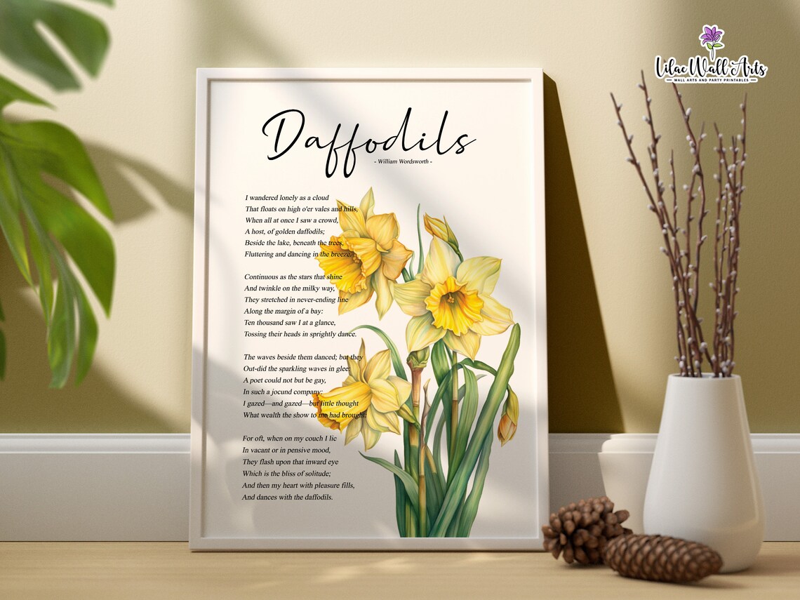 Daffodil Poetry Print, Wordsworth Botanical Poster