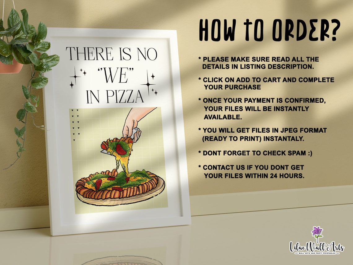There Is No We In Pizza Cheesy Slice Hand Kitchen Humor Art Poster - Image 3