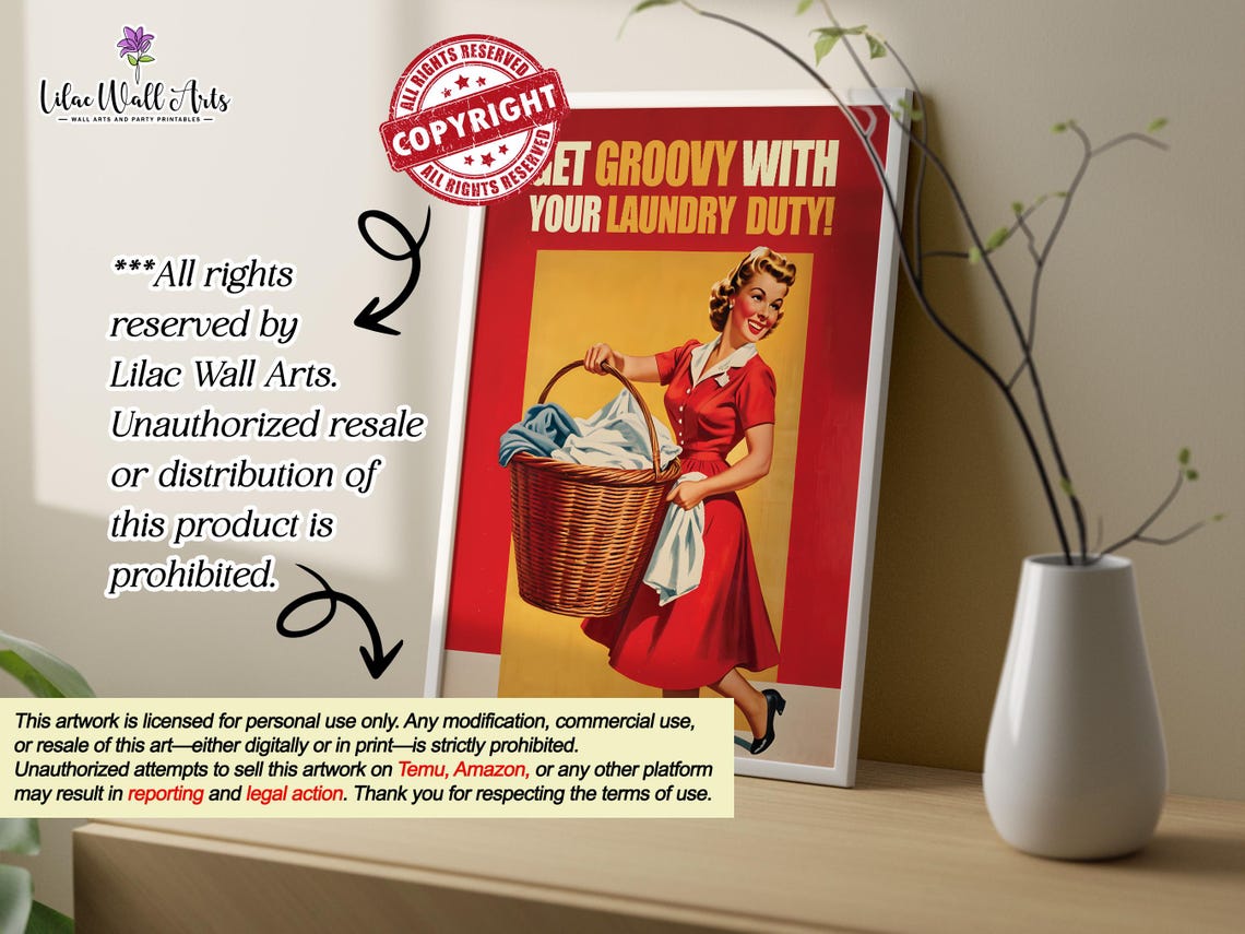 Groovy Laundry Duty Retro 1950s Housewife Laundry Room Poster - Image 2