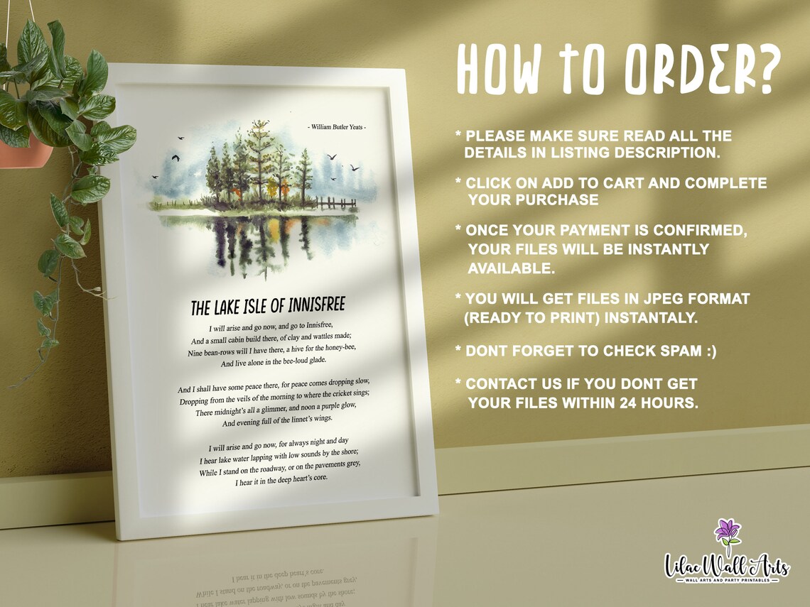 The Lake Isle Of Innisfree Yeats Poem Misty Lake Watercolor Art Poster - Image 3