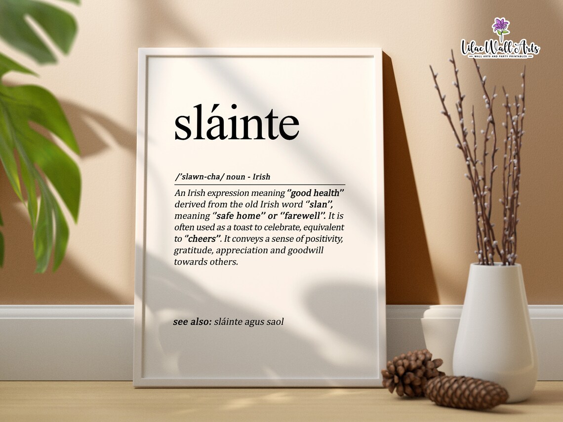 Slainte Definition Art Print, Irish Pub Decor