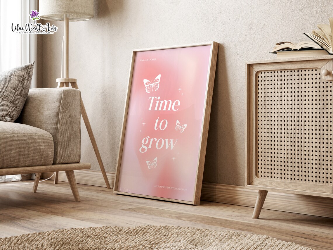 Time to Grow Pink Aura Butterfly Self Improvement Affirmation Poster - Image 6