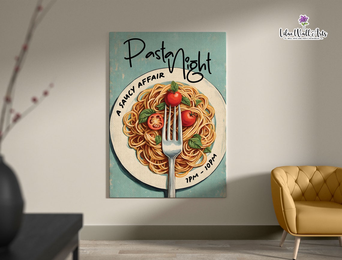Pasta Night A Saucy Affair Retro Spaghetti Kitchen Restaurant Poster - Image 4