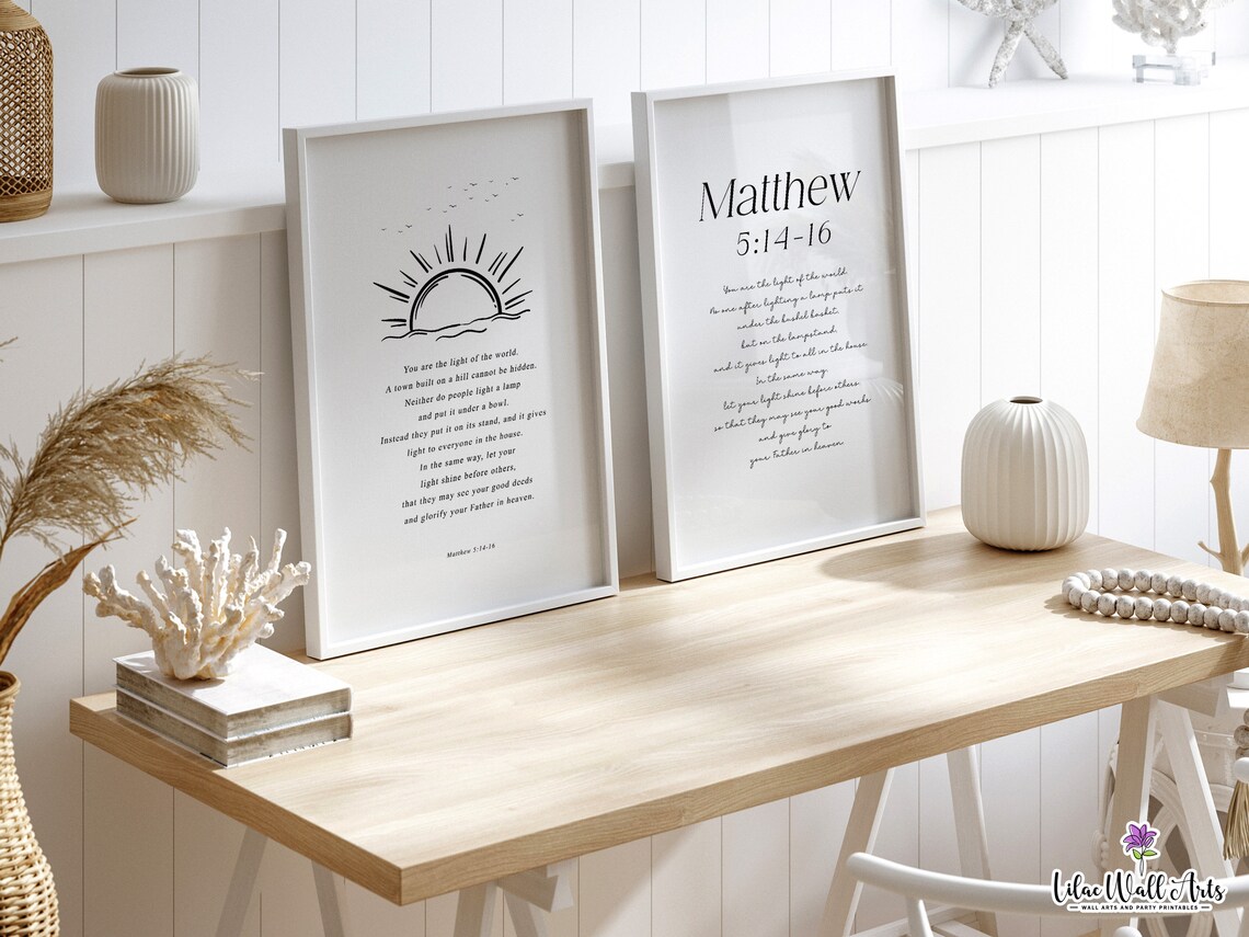 Matthew 514 16 Sunrise Line Art You Are The Light Christian Poster - Image 5