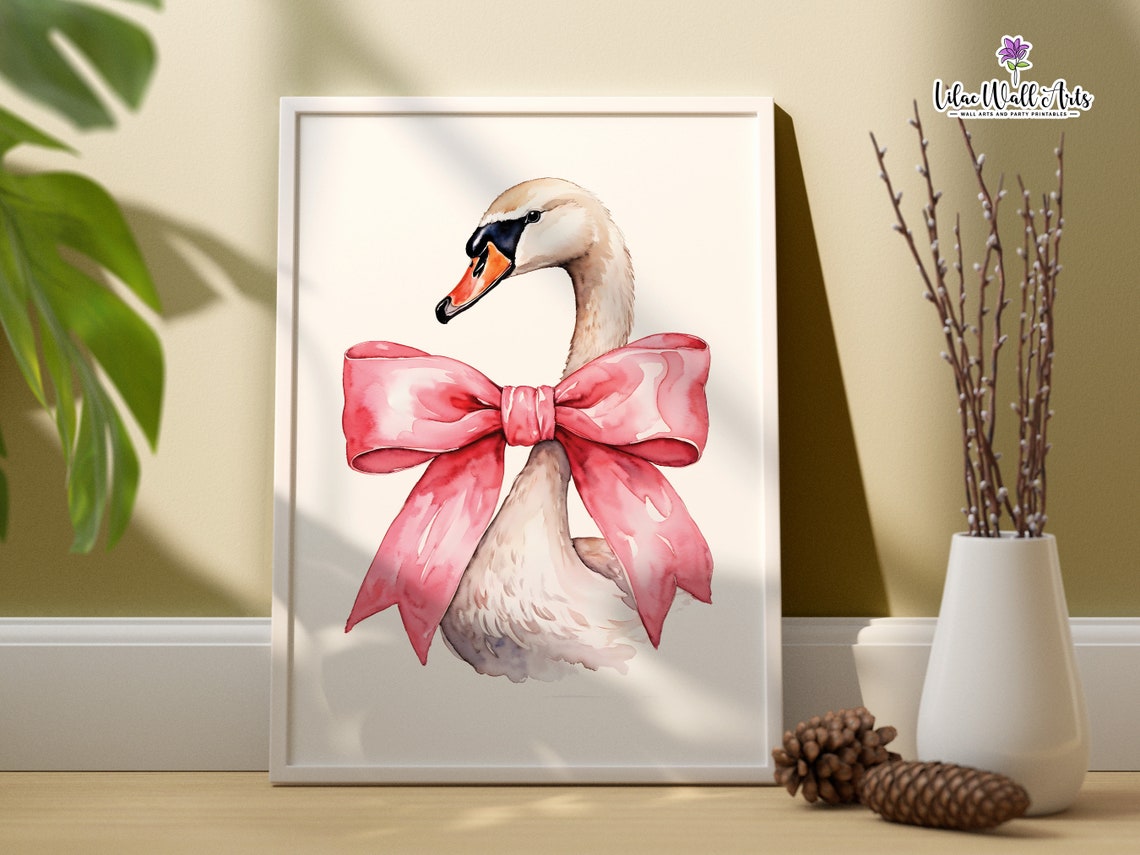 Beautiful Swan Print Art Preppy Bedroom Art Blush Pink Nursery Swan Painting Swan Art Girly Bathroom Print Baby Swan Print Coquette Art - Image 4