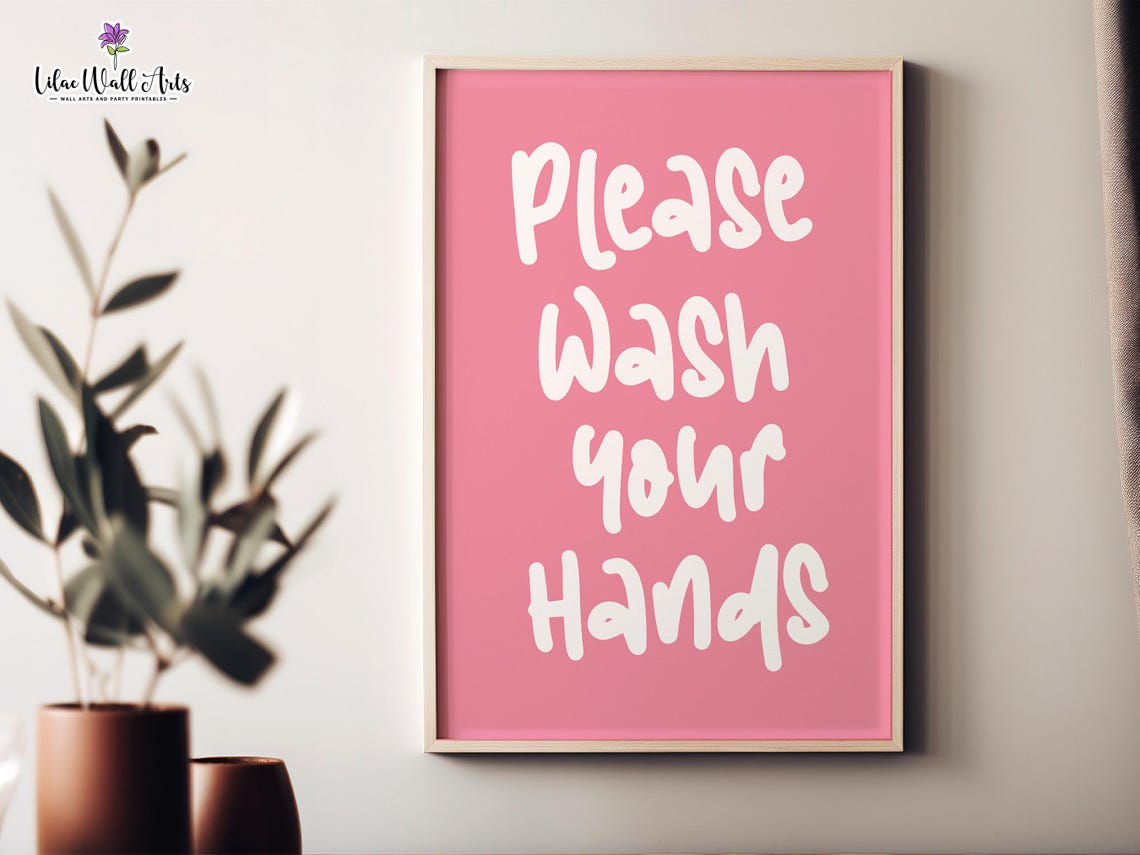 Please Wash Your Hands Pink Girly Bathroom Handwriting Poster