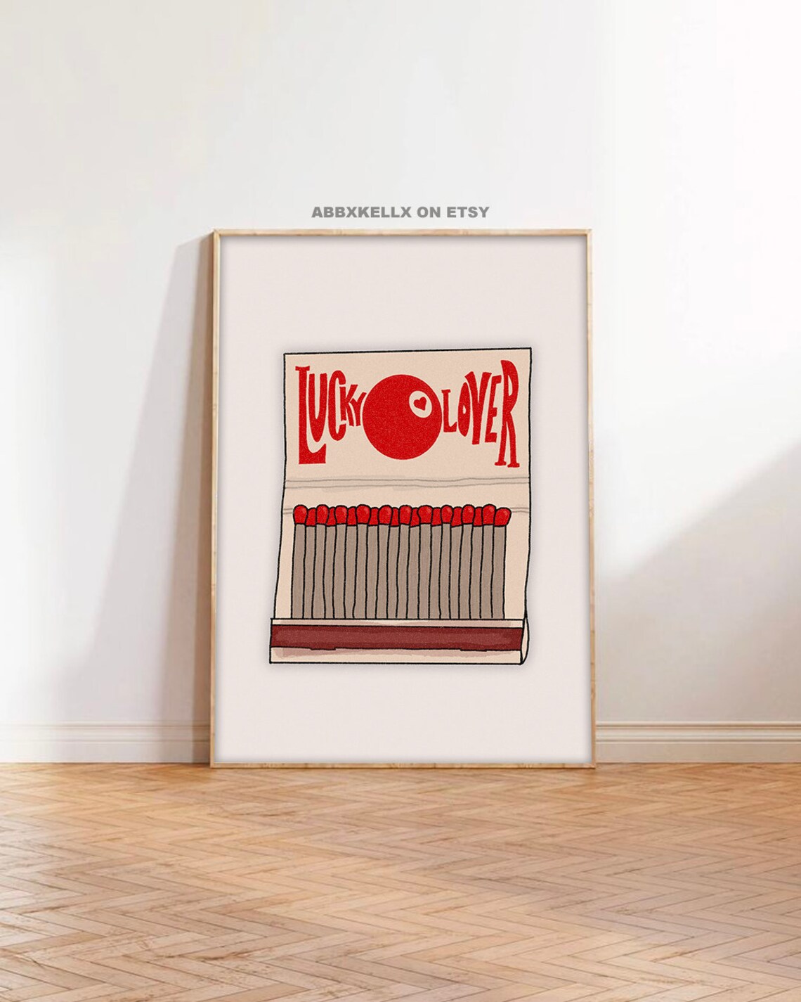 Lucky Lover Retro Wall Art Vintage Print Matchbook Illustration Trending Matches Red