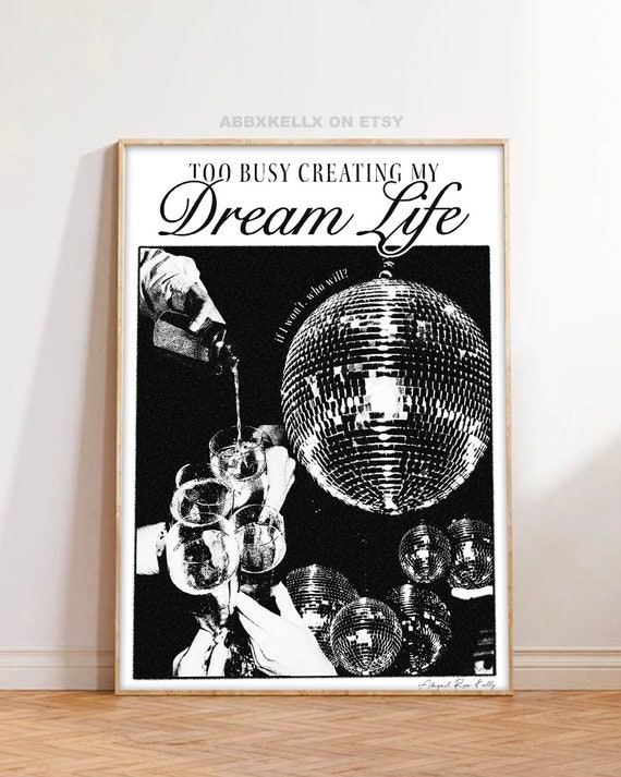 Disco Dream Life Black and White Poster Print