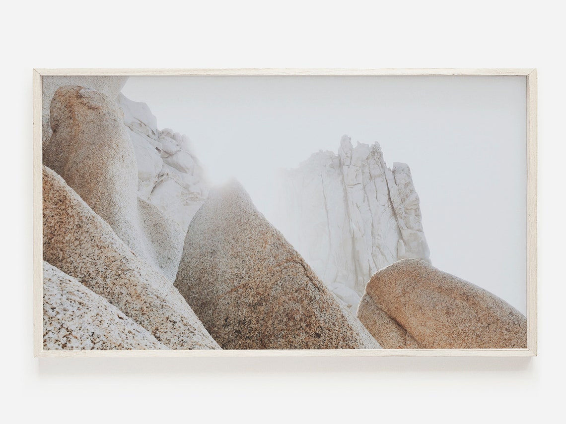 Weathered Rocks In White Fog Abstract Nature Photo Art Poster