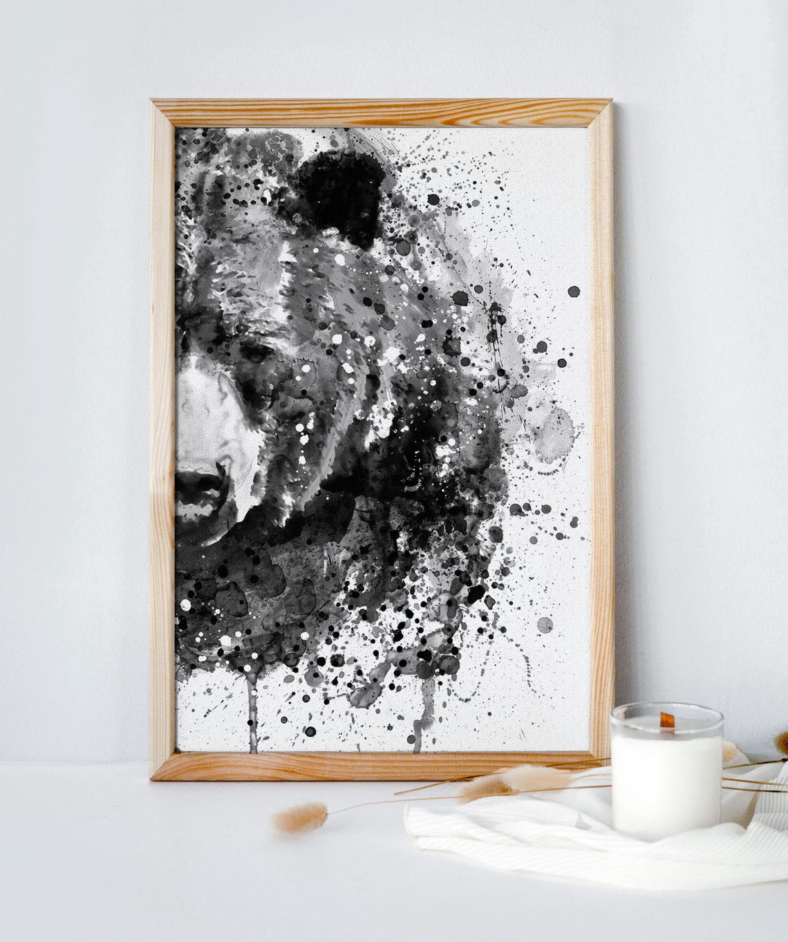 Grizzly Bear Watercolor Portrait Half Face Wildlife Art