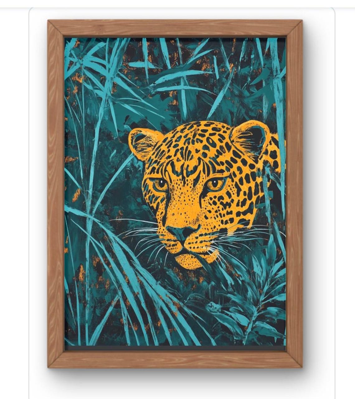 Orange Leopard Teal Jungle Bold Wildlife Big Cat Jungle Wall Art