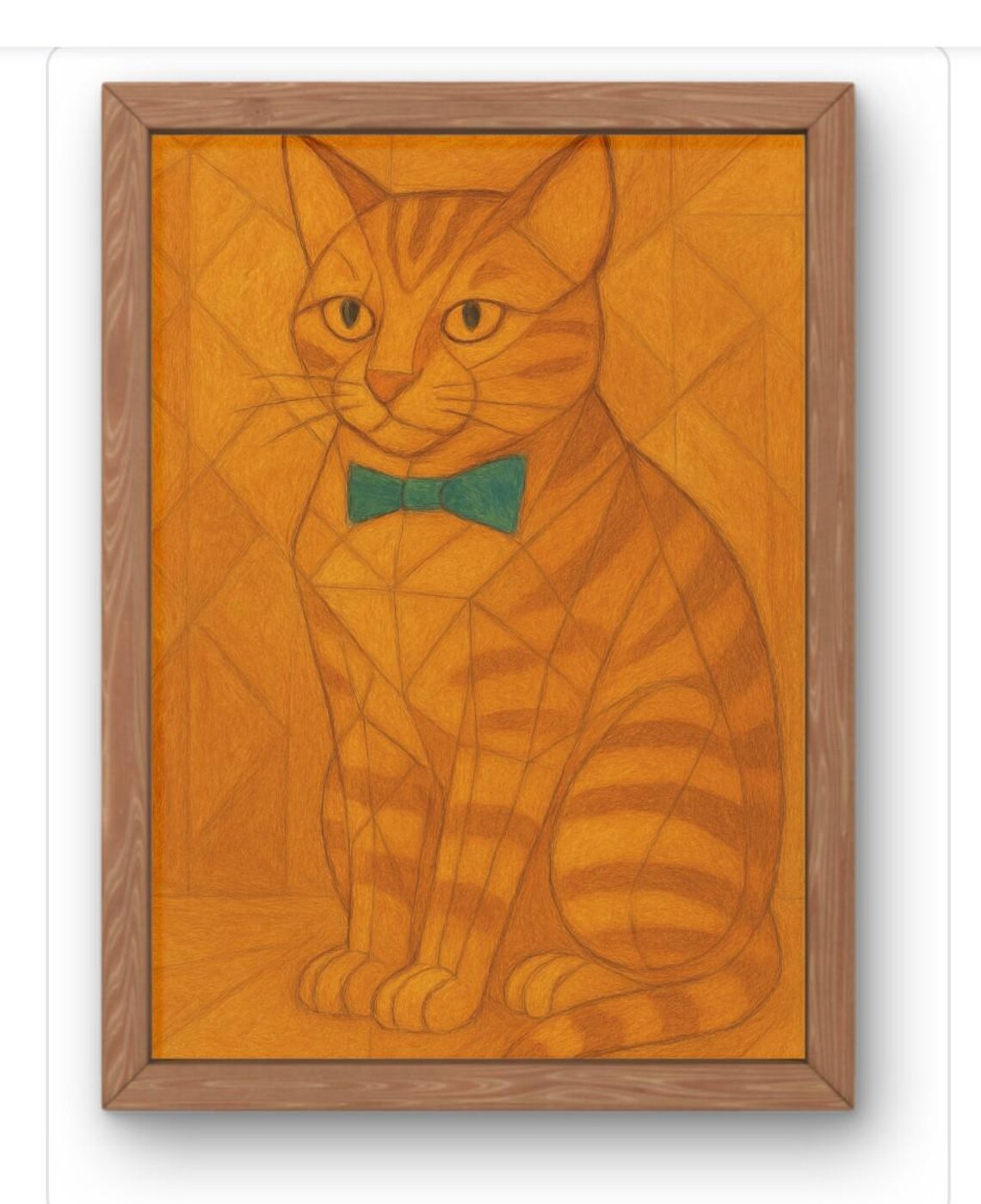 Geometric Orange Cat Art Print Abstract Modern Feline Illustration Stylish With Bow Tie Wall Decor Available A5 A1