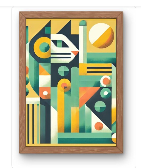 Geometric Cat Wall Art Print Vibrant Abstract Face In Green Yellow And White Modern Animal Artwork For Bold Home Decor