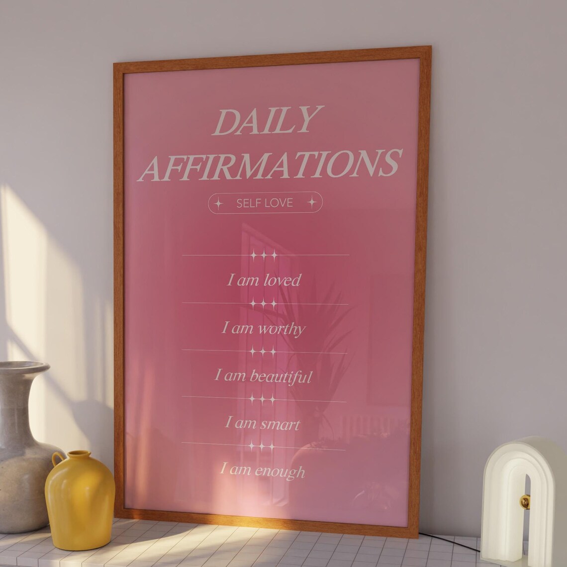Daily Affirmations Self Love Pink Aura Quote Wall Art Poster