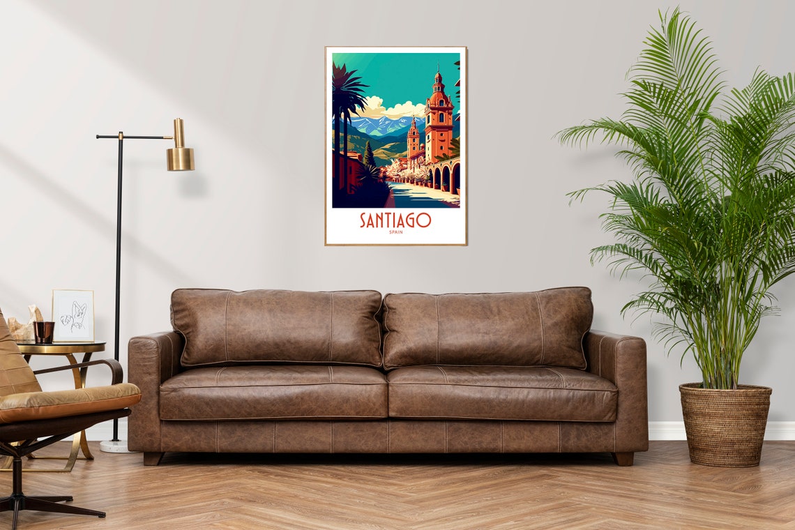 Santiago Spain Palm Promenade Cathedral Vintage Travel Poster - Image 2