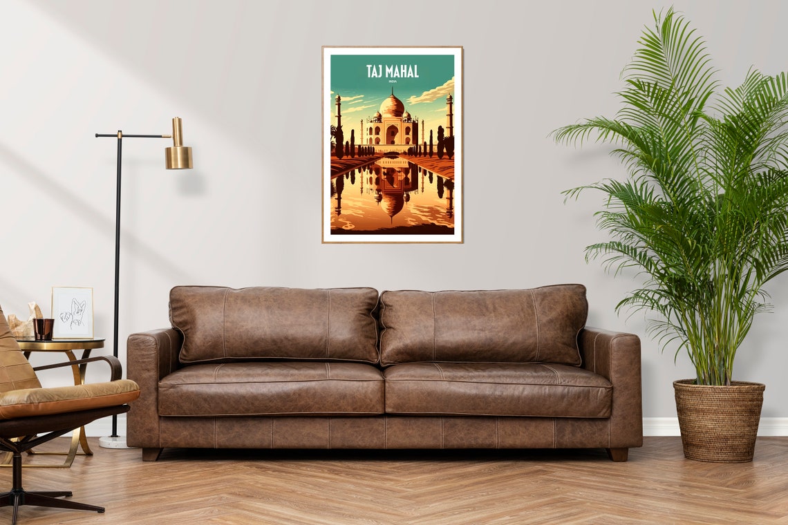 Taj Mahal India Sunset Reflection Golden Retro Travel Poster - Image 3