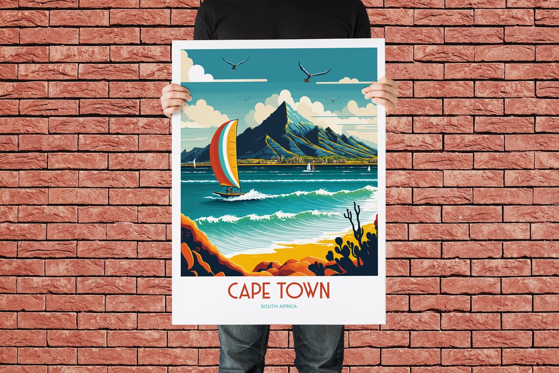 Cape Town South Africa Sailboat Waves Peak Vintage Travel Poster - Image 3