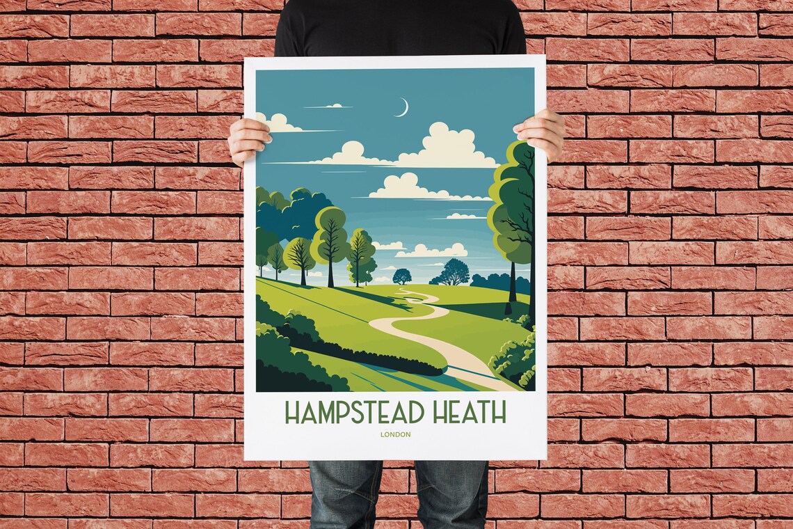 Hampstead Heath London Green Rolling Park Vintage Travel Poster - Image 3