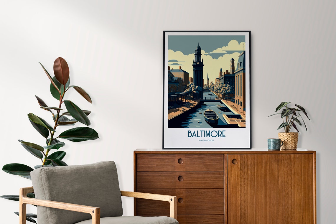 Baltimore USA Historic Harbor Boats Vintage Travel Poster Art - Image 2